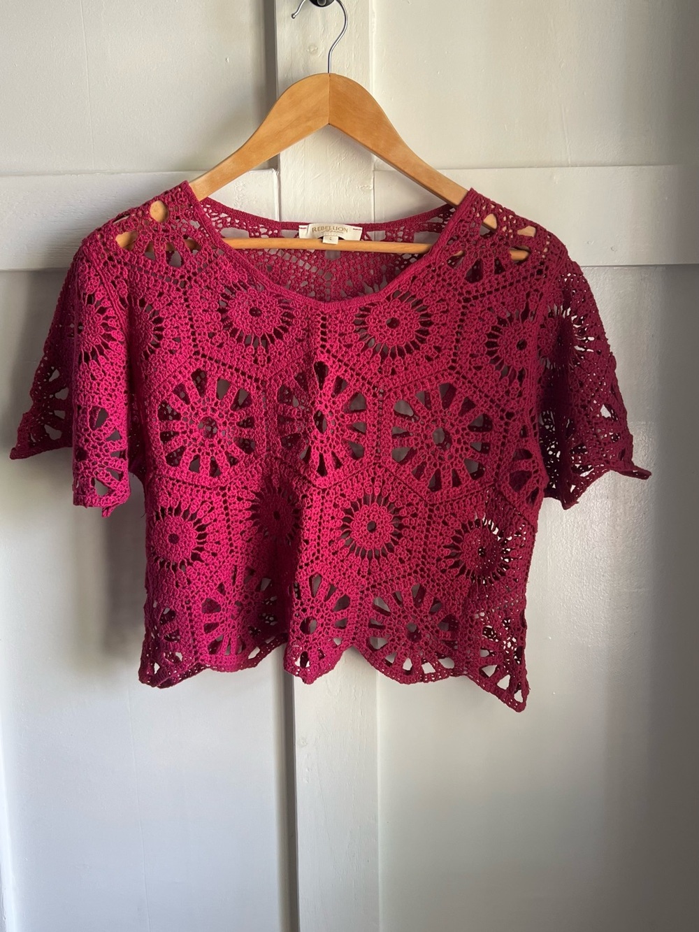 Rebellion Berry Crochet Overlay Crop Top